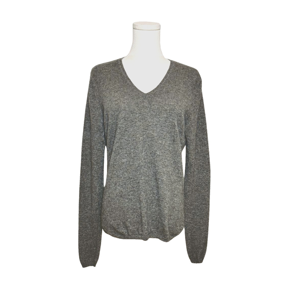 LXRI Gray V Neck Long Sleeve Cashmere Sweater Medium Classic Preppy